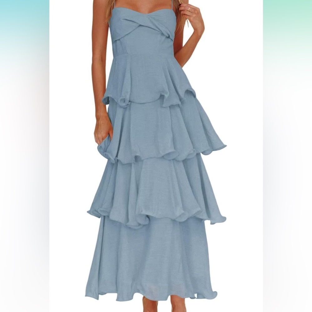 Elegant Blue Tiered Maxi Dress